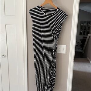 Veronica Beard Jeans Navy and White Striped Rouched Dress